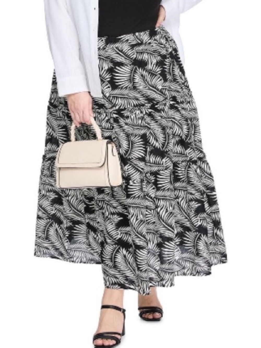 NWT Lane Bryant Black & White Leaf-Print Tiered Maxi Skirt plus size 2X
